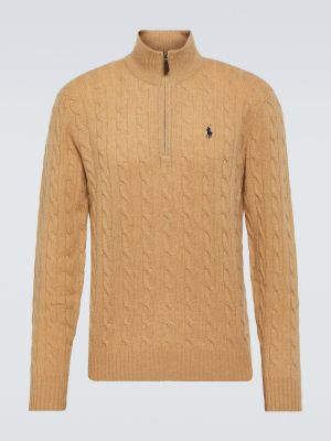 Sweter wełniany z kaszmiru na zamek Polo Ralph Lauren beżowy