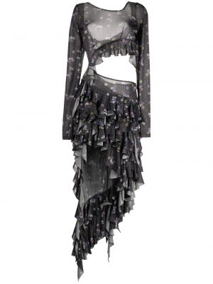 Pöttyös virágos midi ruha Natasha Zinko - fekete