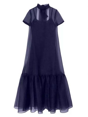 Платье с высоким воротником Staud синее