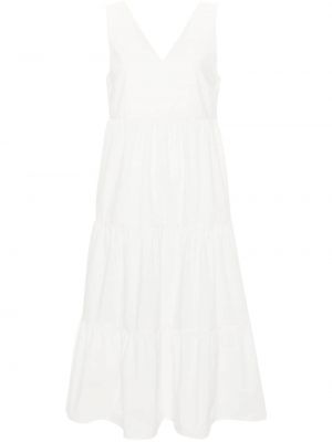 Βαμβακερή μάξι φόρεμα με λαιμόκοψη v Woolrich λευκό