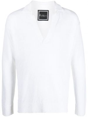 Ленен пуловер с v-образно деколте Paul Memoir бяло