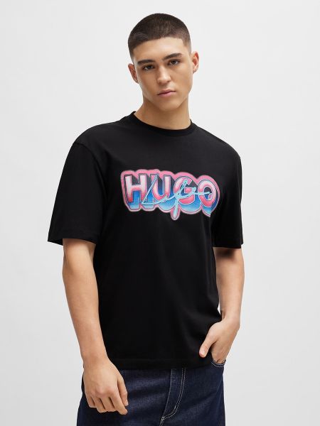 Camiseta de algodón manga corta Hugo negro