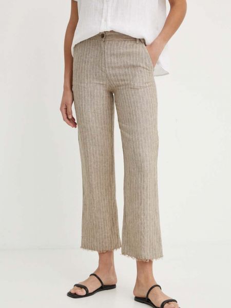 Lniane proste spodnie z wysoką talią Sisley beżowe