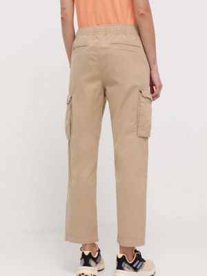Jednobarevné bavlněné kalhoty s vysokým pasem Napapijri béžové