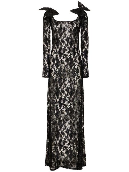 Krajkové dlouhé šaty s mašlí Nina Ricci černé