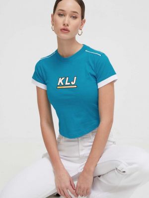 Памучна тениска Karl Lagerfeld Jeans синьо