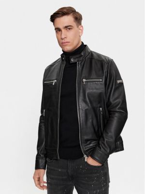 Priliehavá kožená bunda Karl Lagerfeld čierna