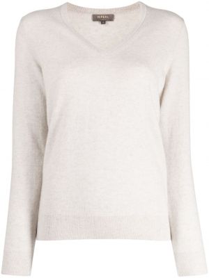 Кашмирен пуловер с v-образно деколте N.peal сиво