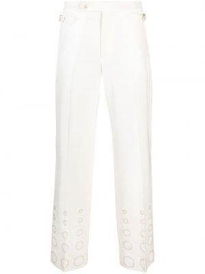 Rovné kalhoty s perlami s potiskem Casablanca bílé