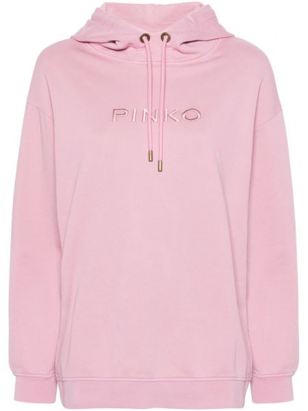 Pamučna hoodie s kapuljačom s vezom Pinko ružičasta
