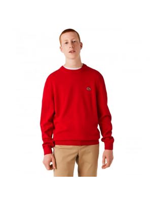 Dzianinowy sweter z okrągłym dekoltem Lacoste czerwony