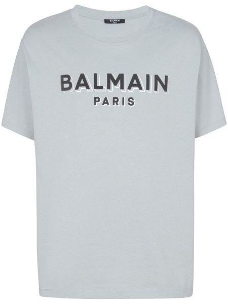T-shirt en coton à imprimé Balmain gris