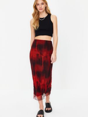 Tylová pletená dlhá sukňa s potlačou Trendyol červená