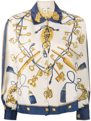 Jedwabna koszula z nadrukiem Hermes biała
