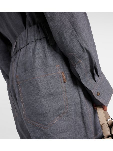 Pantaloncini di lino Brunello Cucinelli grigio