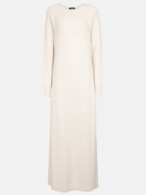 Sukienka długa wełniana z kaszmiru z alpaki Ann Demeulemeester biała