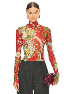 Top a fiori in mesh Monse rosso