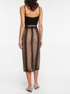 Čipkovaná midi sukňa so sieťovinou Gucci čierna