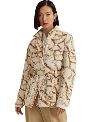 Пуховое стеганое пальто с принтом Lauren Ralph Lauren