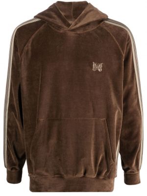 Veliūrinis siuvinėtas džemperis su gobtuvu Needles ruda