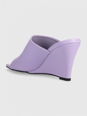 Sandale din piele cu toc cu pană Karl Lagerfeld violet