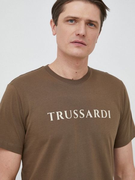 Памучна тениска с дълъг ръкав с принт Trussardi зелено
