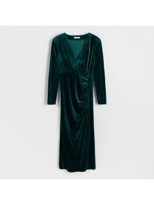 Velurové midi šaty Reserved zelené