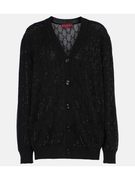 Ull strikkegenser med rhinestones Gucci svart