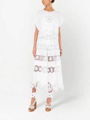 Ažūriniai siuvinėtos culotte kelnės Dolce & Gabbana balta