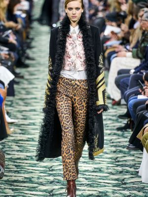 Vlnené nohavice s potlačou s leopardím vzorom Paco Rabanne hnedá