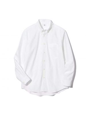 Хлопковая рубашка с принтом Uniqlo белая