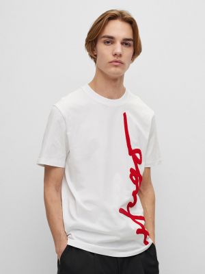 Camiseta con bordado de algodón Hugo blanco