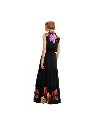 Sukienka długa bez rękawów w kwiatki Desigual czarna