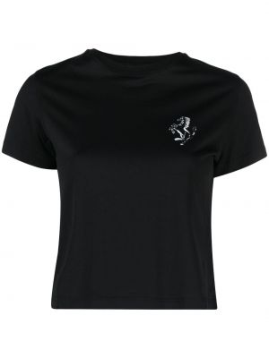 Bavlněné tričko s potiskem s krátkými rukávy jersey Ferrari - černá