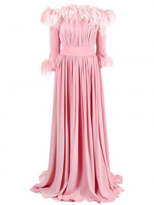 Šilkinis vakarinė suknelė su plunksnomis Elie Saab rožinė
