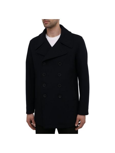 Утепленное пальто Giorgio Armani синее