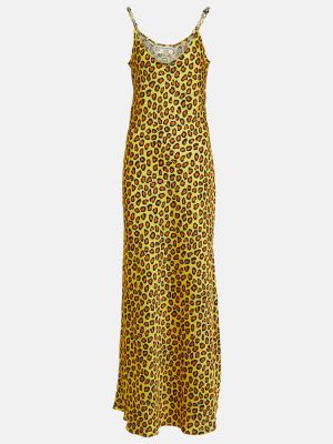 Vestito lungo di raso con stampa leopardato Rabanne