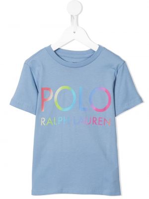 Printti puuvilla t-paita tytöille Ralph Lauren Kids sininen