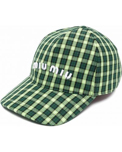 Gorra con bordado a cuadros Miu Miu verde