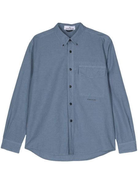 Памучна ленена риза с принт Stone Island синьо