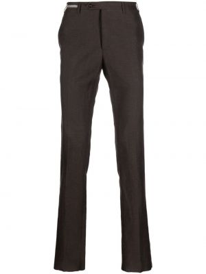 Lniane proste spodnie wełniane Corneliani brązowe