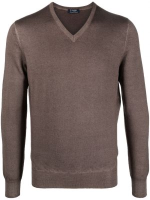 Вълнен пуловер с v-образно деколте Barba кафяво