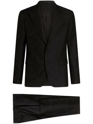 Žakárový slim fit oblek s paisley vzorom Etro čierna