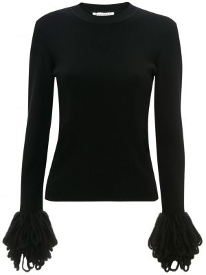 Vlnený sveter so strapcami z merina Jw Anderson čierna