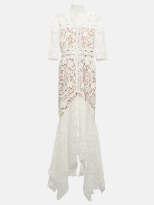 Čipkované kvetinové dlouhé šaty Costarellos biela