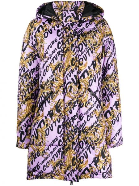Długi płaszcz na zamek klasyczne z kapturem Versace Jeans Couture - fioletowy