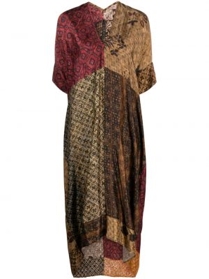Satynowa sukienka midi z nadrukiem Masnada brązowa