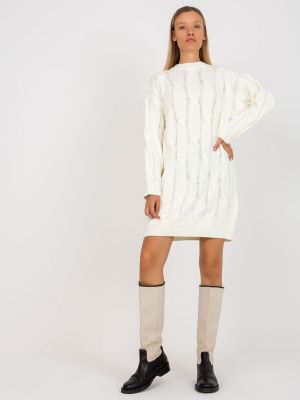 Pletené pletené šaty se stojáčkem Fashionhunters bílé
