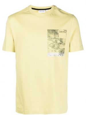 Памучна тениска с принт Calvin Klein жълто
