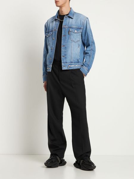 Bavlněná džínová bunda s knoflíky Balmain modrá